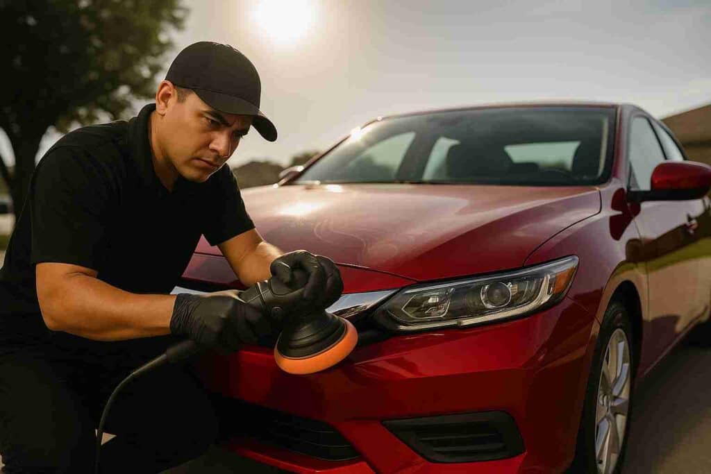someone working on car's paint